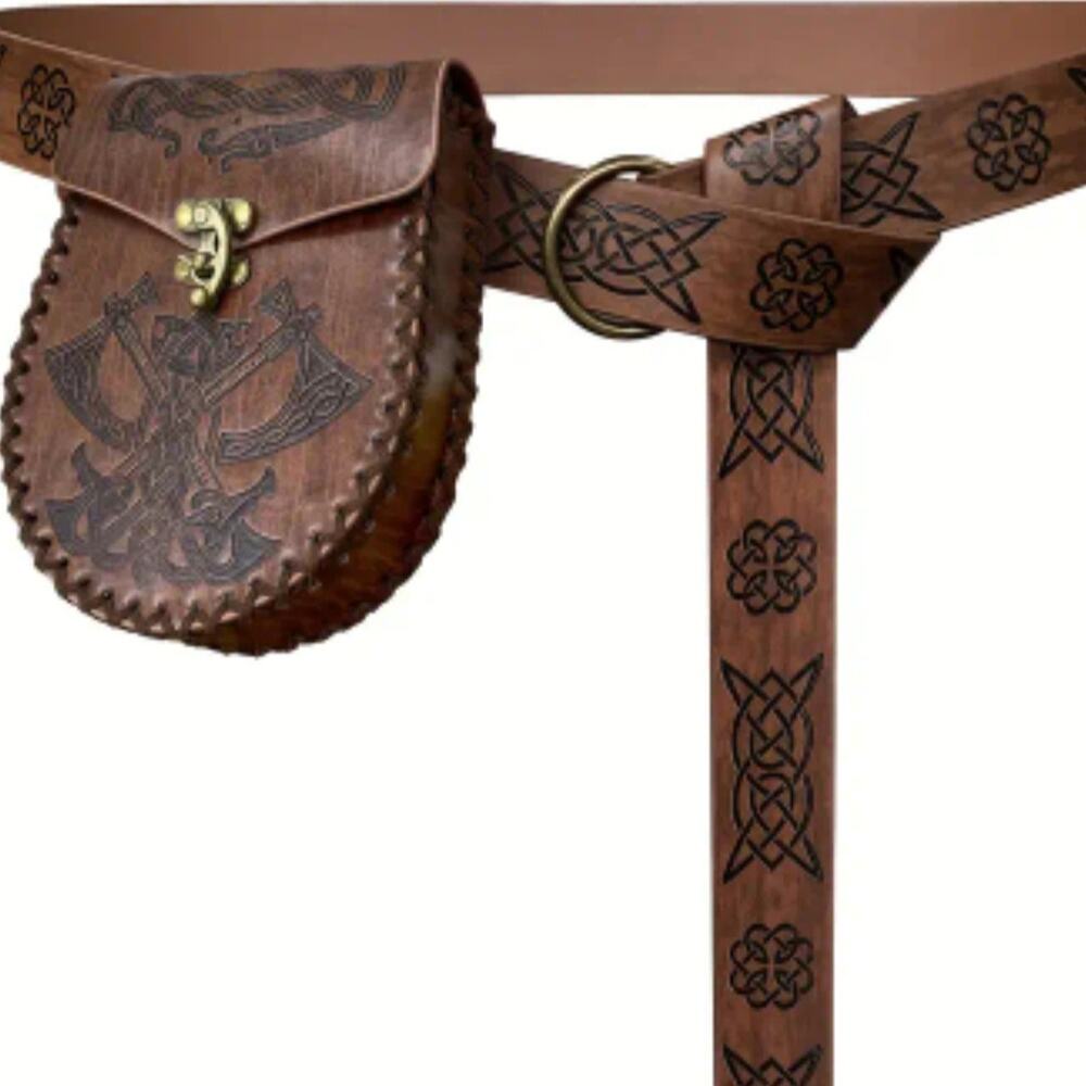 Viking Belt Bag Set Vegan Leather Axes Ravens Medieval Warrior Valkyrie Cosplay